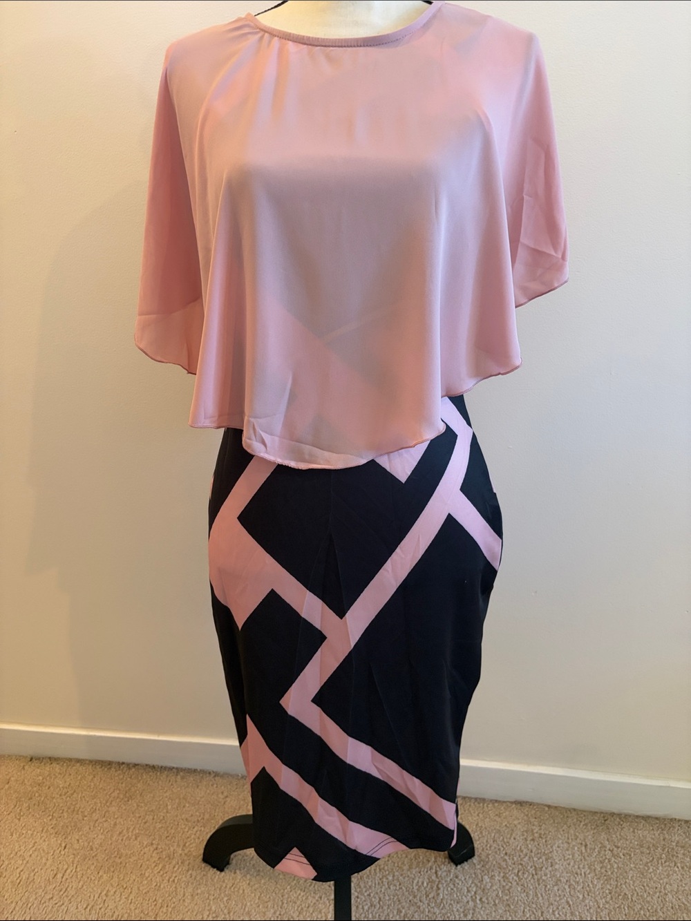 SHEIN Black Pencil Skirt with Pink Geometric Panels